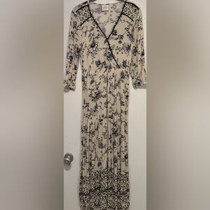 Knox Rose Floral Wrap Midi Dress Cream Blue Boho Tie Waist | Size M